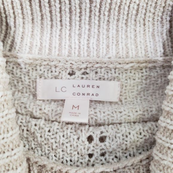 LC Lauren Conrad Soft Long Sleeve Cowl Neck Beige Sweater with Tie Hem, Medium - Picture 3 of 10